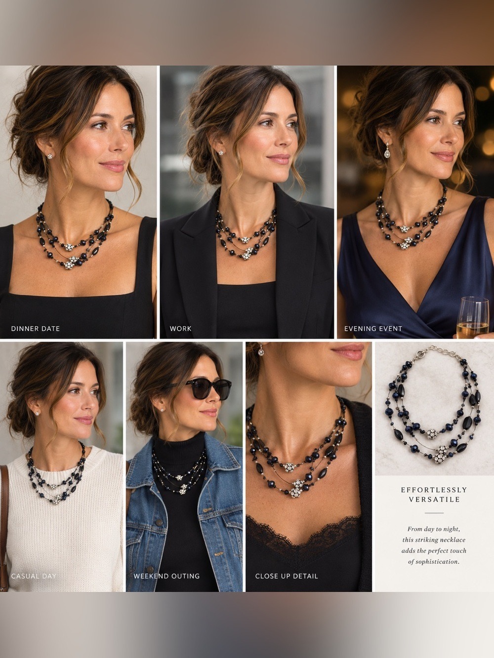Le Chateau Dark Blue and Silver Beaded Necklace